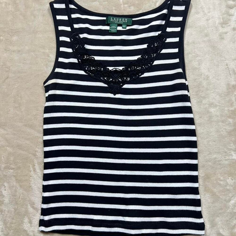 Lauren Ralph Lauren Petite Sleeveless Black & White Tank Top Size P/P